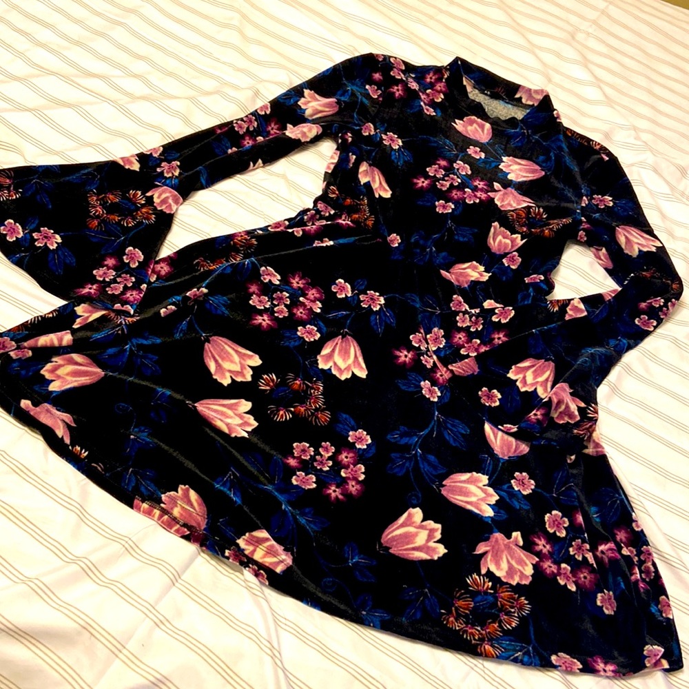Velvet Like Black Floral Dress